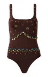 Siedres Dasne Embellished Knit Bodysuit In Brown