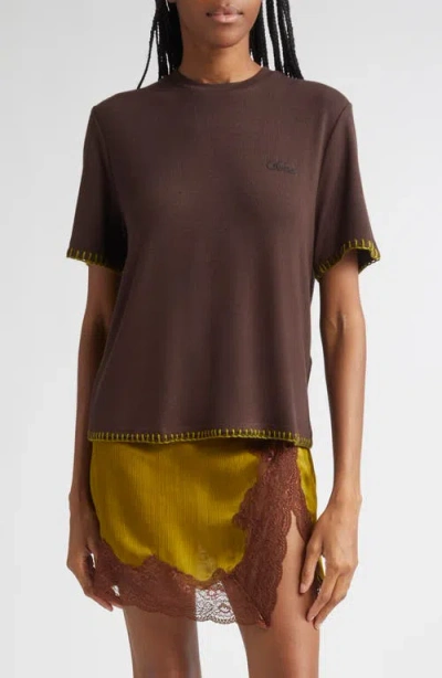 Siedres Siedrés Demures Logo Embroidered Blanket Stitch Top In Brown