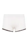 Siedres Diama Contrast Stitched Cotton Shorts In White