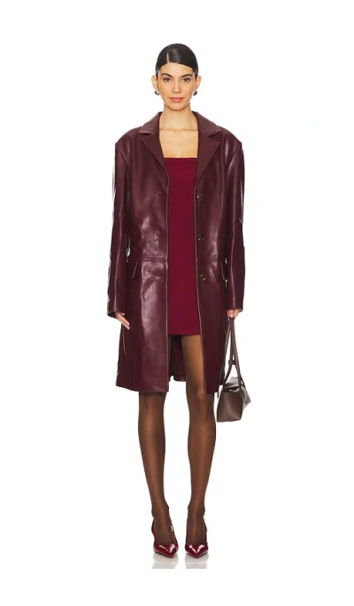 Siedres Dina Leather Blazer In 葡萄酒色