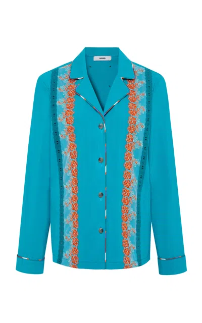 Siedres Siedrés Dolly Cotton-blend Embroidered Shirt In Blue