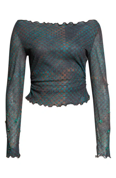 Siedres Siedrés Elara Embellished Check Off The Shoulder Crop Top In Multi