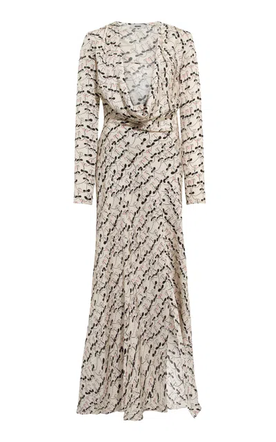 Siedres Elena Draped Printed Satin Maxi Dress In Multi