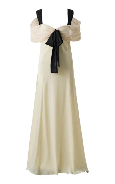 Siedres Élodie Off-the-shoulder Sheer Maxi Dress In Off-white