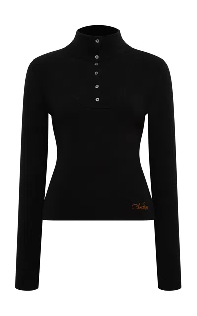 Siedres Elora Wool-blend Polo Top In Black