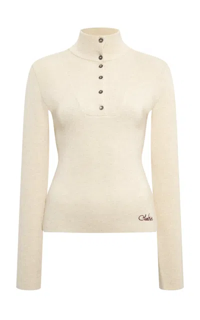 Siedres Elora Wool-blend Polo Top In Off-white