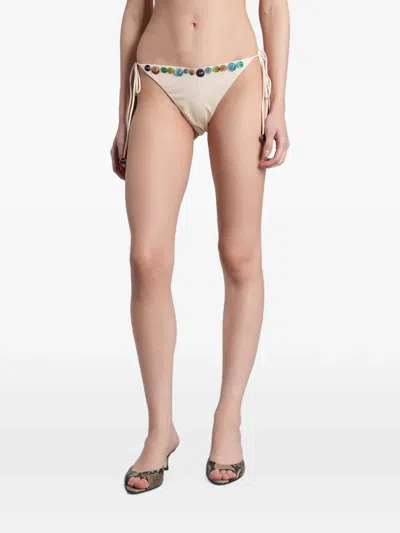 Siedres Embellished Side-tie Bikini Bottoms In White