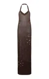 Siedres Essens Floral Embroidered Cotton Knit Dress In Brown
