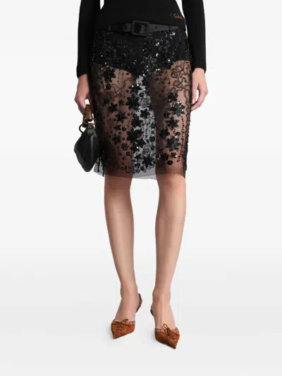 Siedres Estelle Floral Sequin Skirt In Black