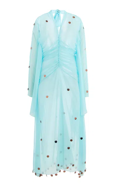 Siedres Siedrés Exclusive La Isla Ruched Sequined Chiffon Maxi Dress In Blue