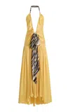 Siedres Exclusive Liessa Plunged Satin Maxi Dress In Yellow
