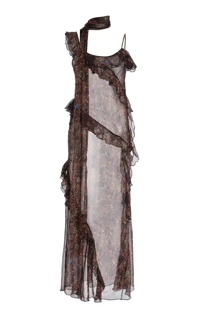Siedres Monica Printed Chiffon Maxi Dress In Brown