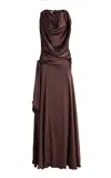 Siedres Exclusive Nesta Draped Devoré Chiffon Maxi Dress In Brown