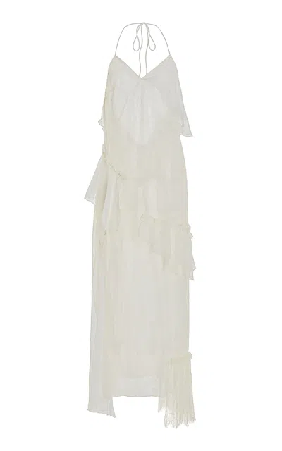 Siedres Exclusive Ruffled Lace Maxi Dress In White
