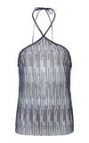 Siedres Fabiana Beaded Mesh Halter Top In Blue