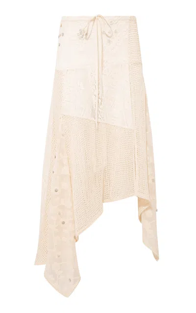 Siedres Felipe Asymmetric Lace Midi Skirt In White