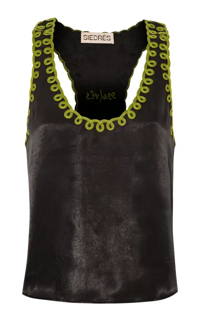 Siedres Filippa Embroidered Crepe Tank Top In Black