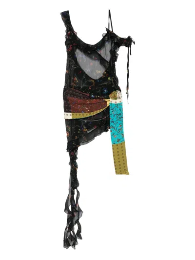 Siedres Floral-print Asymmetric Dress In Black