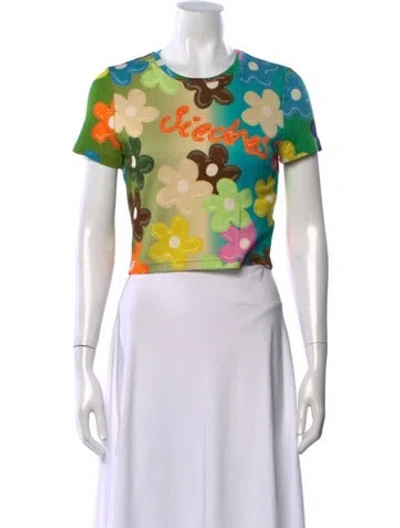 Pre-owned Siedres Floral Print Crew Neck Crop Top W/ Tags In Green