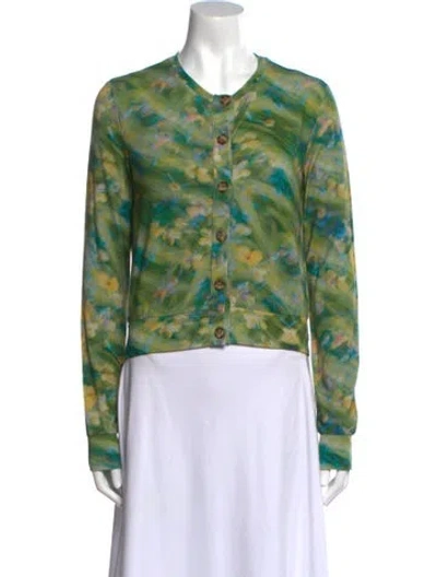 Pre-owned Siedres Floral Print Crew Neck Sweater In Green