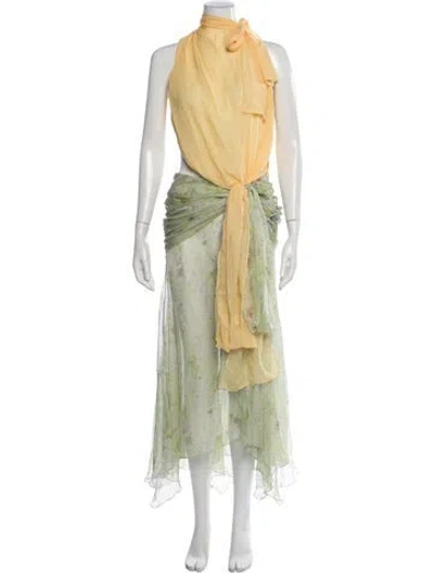 Pre-owned Siedres Floral Print Long Dress In Green