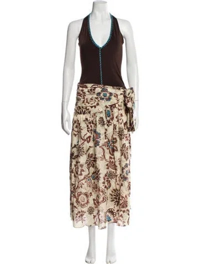 Pre-owned Siedres Floral Print Long Dress W/ Tags In Brown