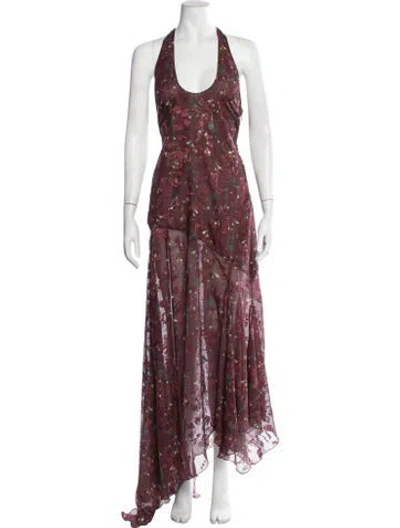 Pre-owned Siedres Floral Print Long Dress W/ Tags In Burgundy