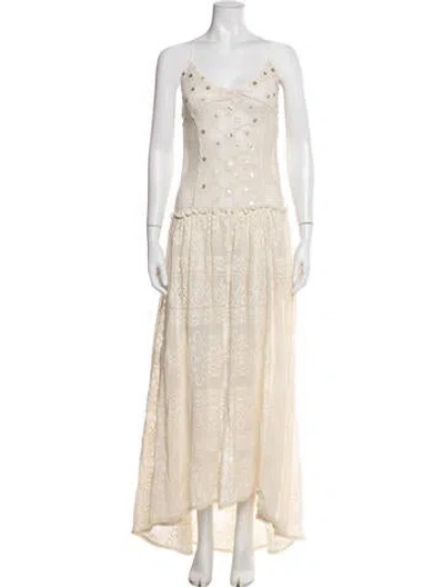 Pre-owned Siedres Floral Print Long Dress W/ Tags In Neutral