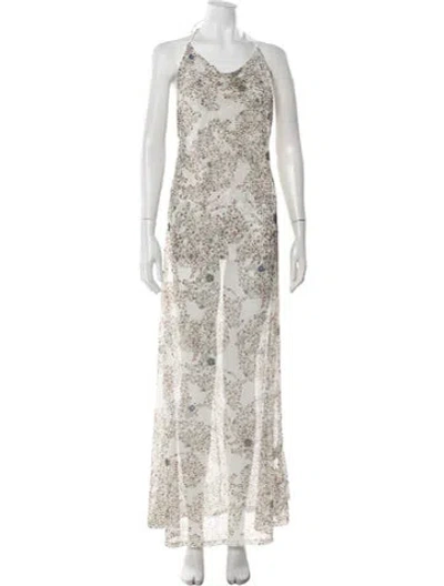 Pre-owned Siedres Floral Print Long Dress W/ Tags In Neutrals