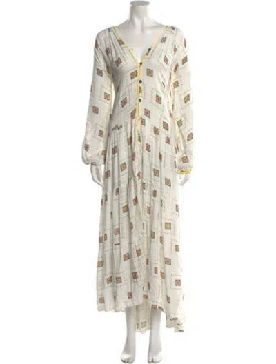 Pre-owned Siedres Floral Print Long Dress In White