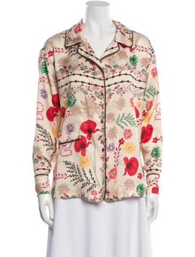 Pre-owned Siedres Floral Print Long Sleeve Button-up Top In Neutral