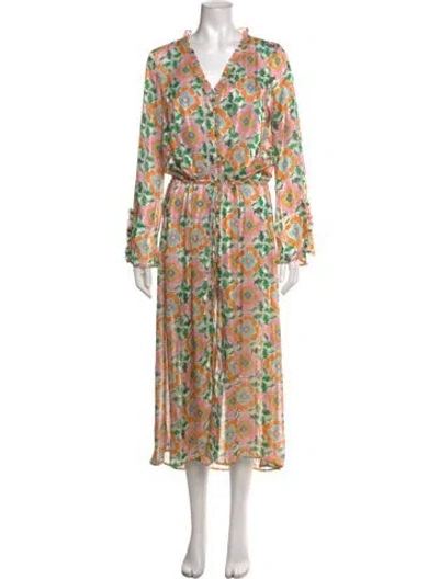 Pre-owned Siedres Floral Print Midi Length Dress In Neutrals