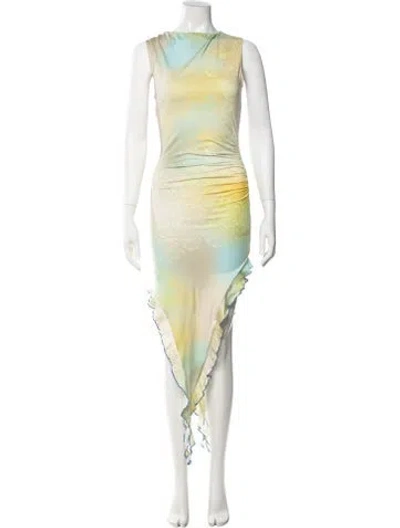 Pre-owned Siedres Floral Print Midi Length Dress In Yellow