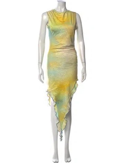Pre-owned Siedres Floral Print Midi Length Dress In Yellow