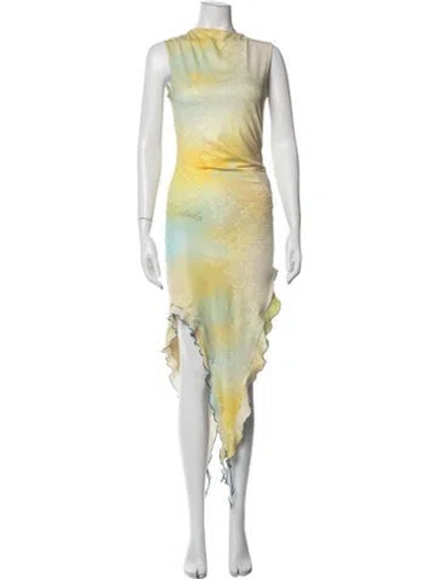 Pre-owned Siedres Floral Print Midi Length Dress In Yellow