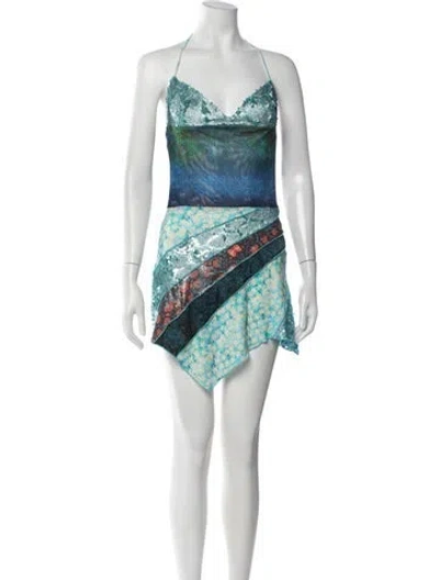 Pre-owned Siedres Floral Print Mini Dress In Blue