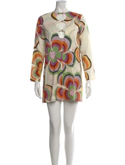 Pre-owned Siedres Floral Print Mini Dress In White