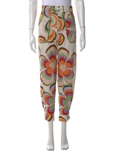 Pre-owned Siedres Floral Print Skinny Leg Pants In Neutral