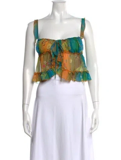 Pre-owned Siedres Floral Print Square Neckline Crop Top In Multi