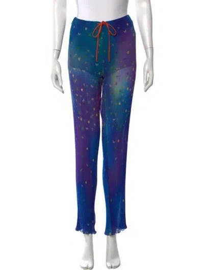 Pre-owned Siedres Floral Print Straight Leg Pants In Blue