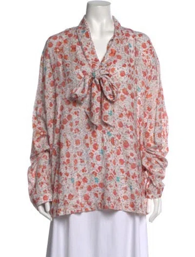 Pre-owned Siedres Floral Print Tie Neck Blouse In Multicolor