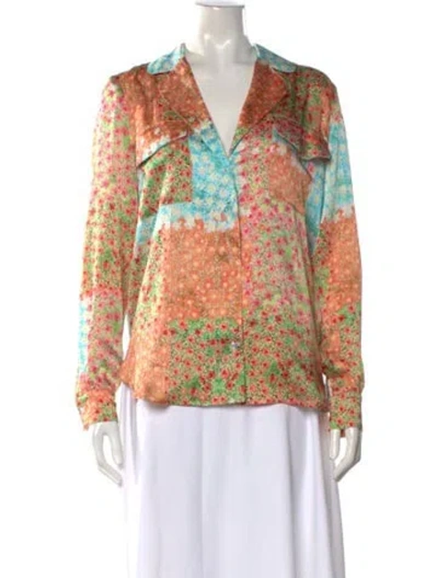 Pre-owned Siedres Floral Print V-neck Button-up Top In Multi