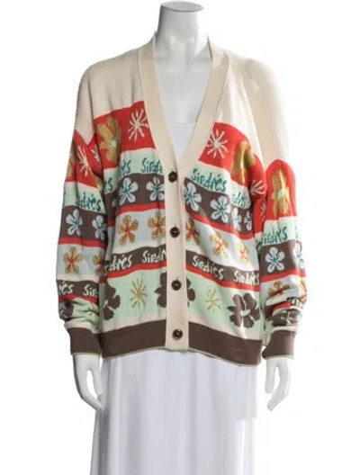 Pre-owned Siedres Floral Print V-neck Sweater In Neutral