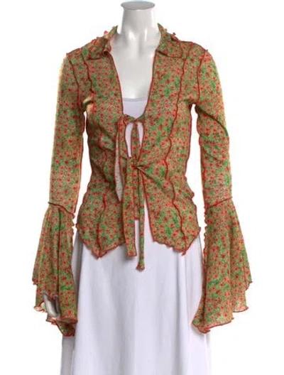 Pre-owned Siedres Floral Print V-neck Top W/ Tags In Multicolor