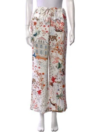 Pre-owned Siedres Floral Print Wide Leg Pants In White