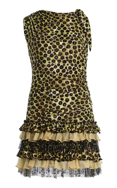 Siedres Siedrés Floriana Ruffled Devoré Chiffon Mini Dress In Brown