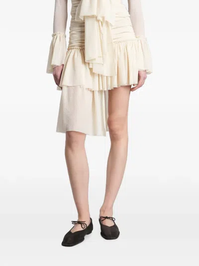 Siedres Gigi Ruched Ruffled Skirt In Neutral
