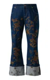 Siedres Gilberte Embroidered Rigid Low-rise Flared Jeans In Navy