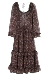 Siedres Siedrés Grandess Polka Dot Ruffle Long Sleeve Georgette Maxi Dress In Black Multi