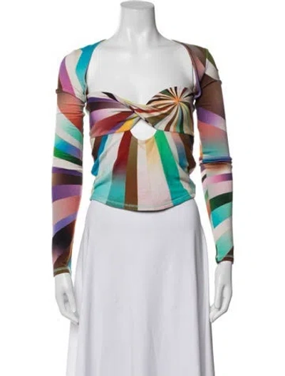 Pre-owned Siedres Graphic Print Plunge Neckline Top In Multi